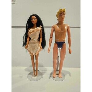 Pocahontas Color Splash Hair John Smith Disney Barbie Dolls 1995 Lot of 2
